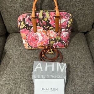 NWOT Brahmin Vivian Pink Floral Hemingway Satchel.